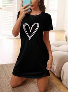 heart print pajama nightdress