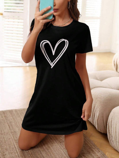 Heart Print Pajama Nightdress