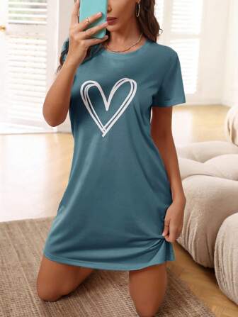 heart print pajama nightdress