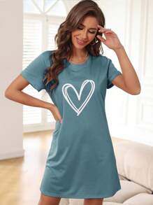 heart print pajama nightdress