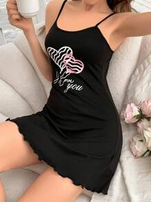 coupledup color block letter & heart printed cami sleep dress pajama dress