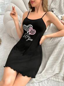 coupledup color block letter & heart printed cami sleep dress pajama dress