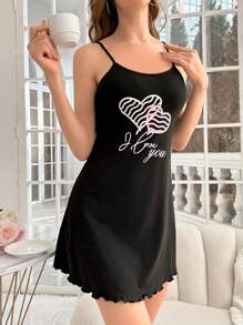 coupledup color block letter & heart printed cami sleep dress pajama dress