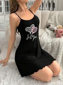 coupledup color block letter & heart printed cami sleep dress pajama dress