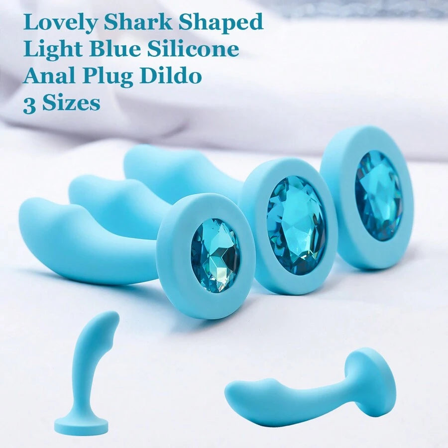 light blue silicone anal plug for woman 3 sizes lovely shark shaped