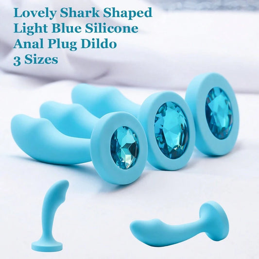 Light Blue Silicone Anal Plug For Woman 3 Sizes Lovely Shark Shaped