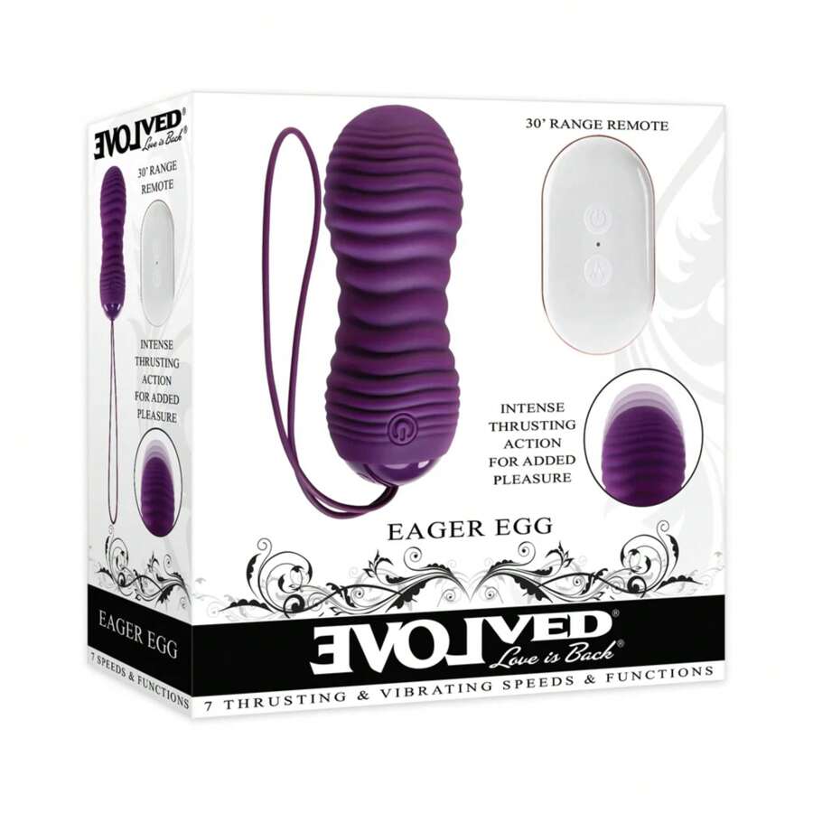 evolved eager egg rechargeable remote-controlled thrusting silicone vibrator