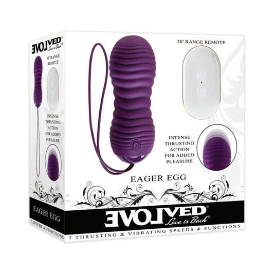 Evolved Eager Egg Rechargeable Remote-Controlled Thrusting Silicone Vibrator