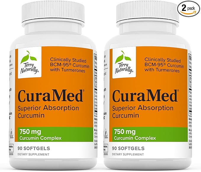 terry naturally curamed 750 mg curcumin complex - 120 softgels, pack of 2 - superior absorption bcm-95 - non-gmo, gluten free, halal - 240 total servings