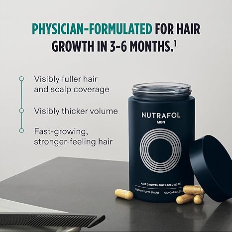 nutrafol men's hair growth supplements, clinically tested for visibly thicker hair and scalp coverage, dermatologist recommended - 1 month supply