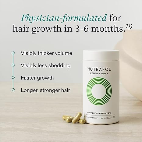 nutrafol women's vegan hair growth supplements, plant-based, for women 18-44 years old, clinically tested for visibly thicker, stronger hair, dermatologist recommended - 1 month supply