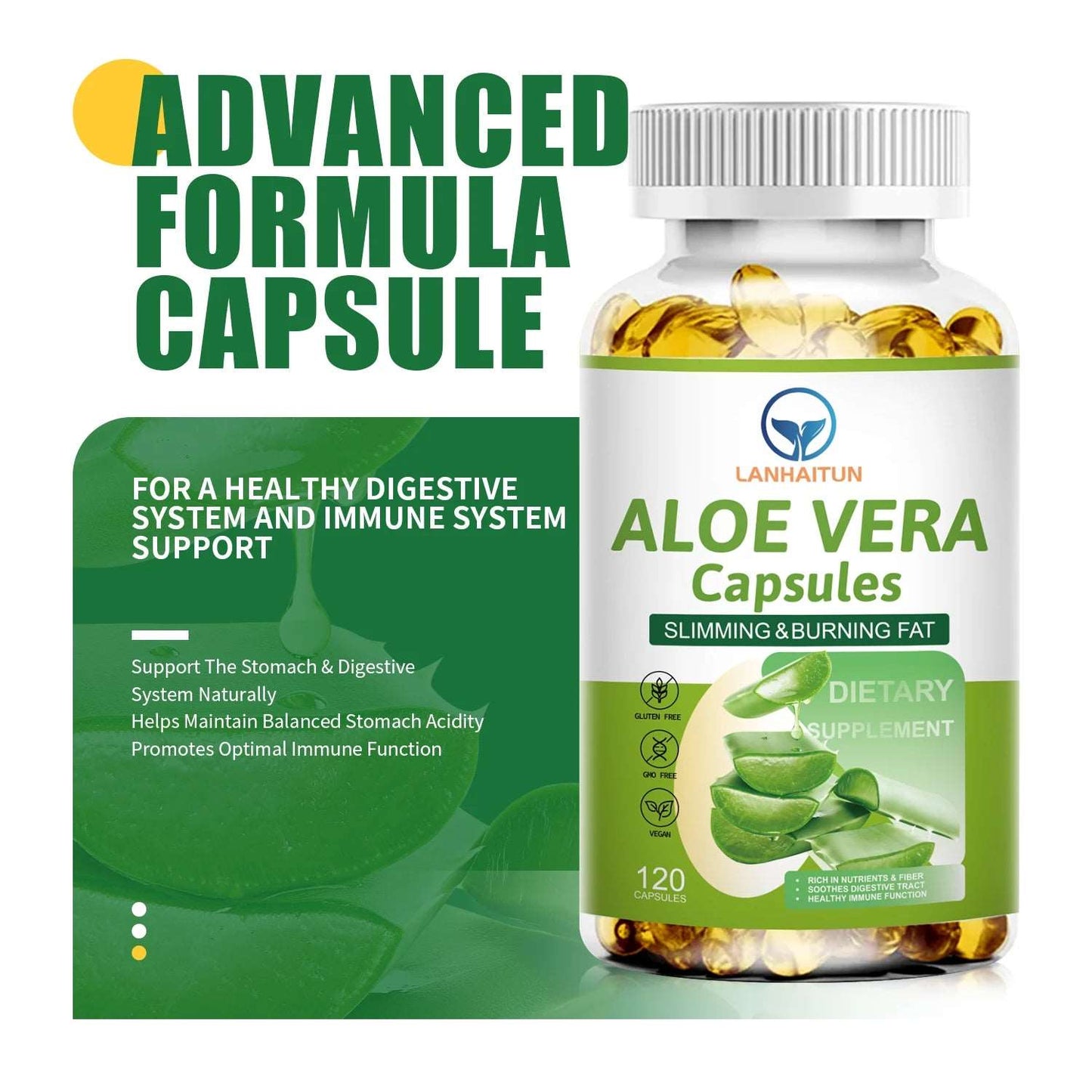 lanhaitun 120pcs aloe vera capsules dietary supplement digestion