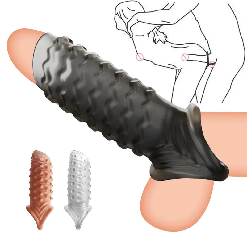 reusable delay condom penis sleeve extension extend dildo adult anal plug sex toys