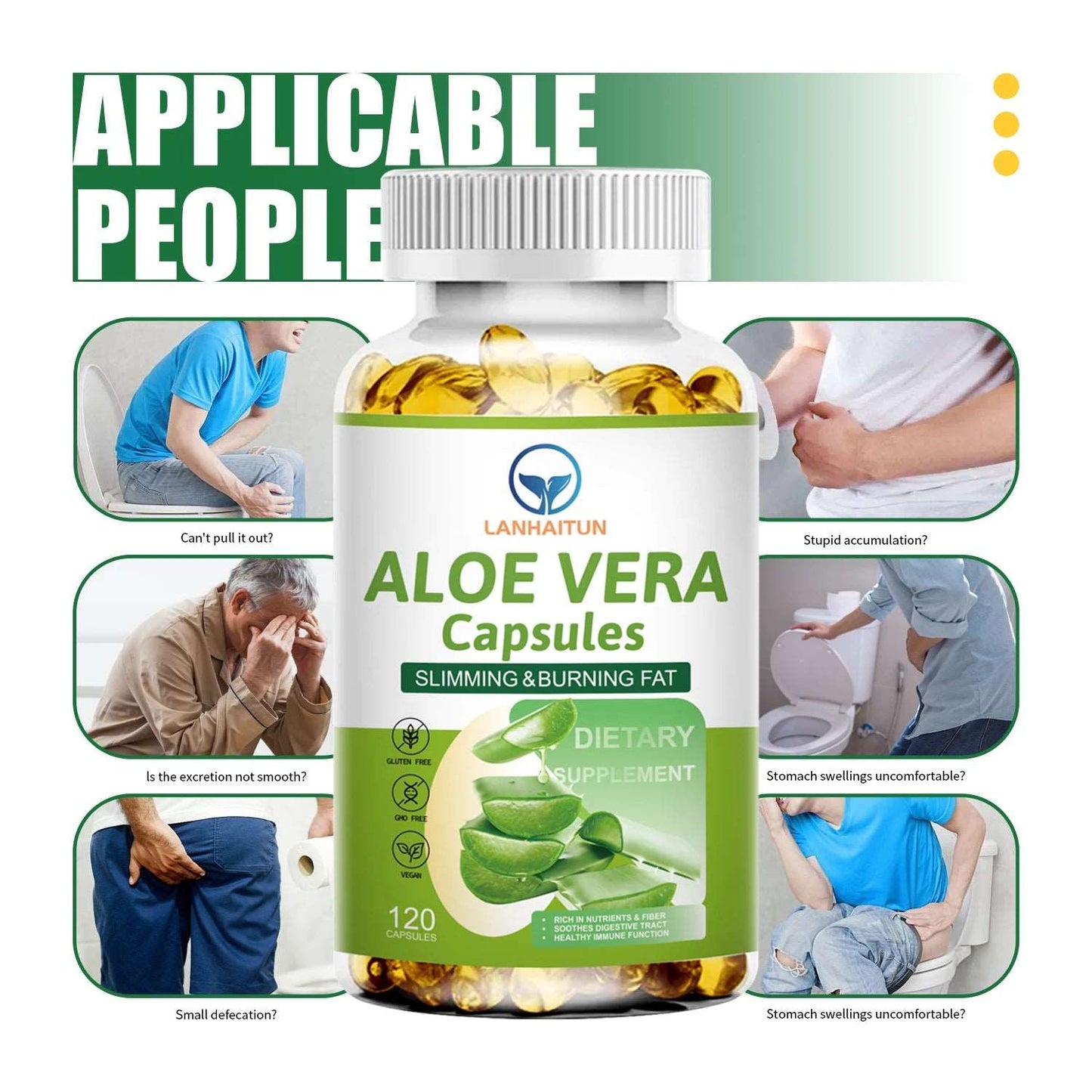 lanhaitun 120pcs aloe vera capsules dietary supplement digestion